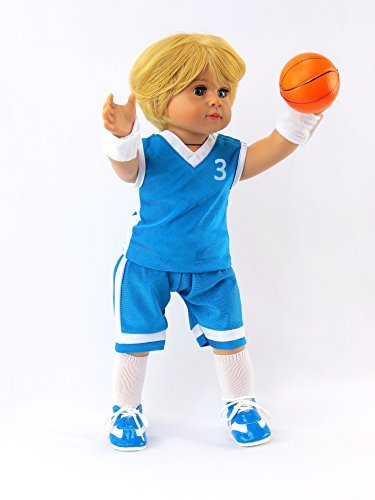 American Fashion World Boys Blue Basketball Uniform for 18-Inch Dolls | Accessories Included | enhanced Quality & Trendy Design | Dolls Clothes | Outfit Fashions for Dolls for Popular Brands