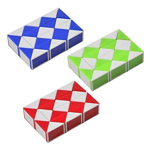 PMW  Snake Ruler Magic Cube Puzzle Set, Twisty Brain Teaser Toy, 3 Pack Random Colours
