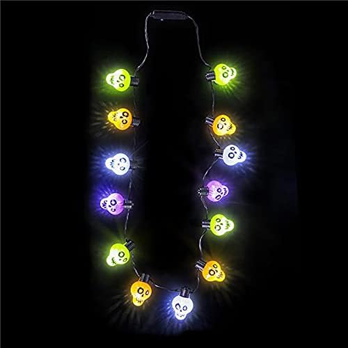 The Dreidel Company Halloween Necklace Light-Up Colorful Necklace, Costume Accessory, Spooky Party Favor, 25' Necklace (Multicolor Skull Necklace, 2-Pack)