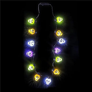 The Dreidel Company Halloween Necklace Light-Up Colorful Necklace, Costume Accessory, Spooky Party Favor, 25' Necklace (Multicolor Skull Necklace, 2-Pack)