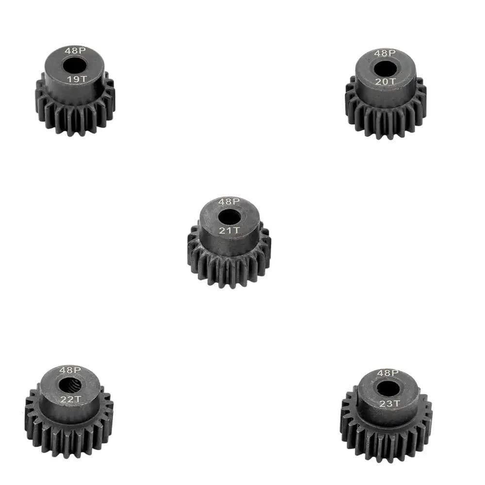 48P Hardened Steel Upgrade Pinion Gear Set: 19T 20T 21T 22T 23T fit 3.175mm (1/8-Inch) RC Motor Shaft (Work with Steel Spur Gear