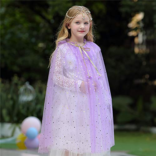 Lovely Mermaid Girls Cape Cloak Princess Shining Halloween Christmas Dress Up Birthday (Purple)