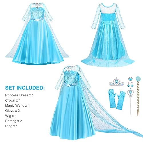 Uraqt Princess Dress Costume For Girls Princess Costume Fancy Dress Up For Halloween Birthday Party Queen Cosplay With Crown Wan