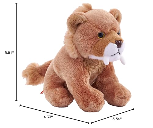 Wild Republic Pocketkins Eco Smilodon, Stuffed Animal, 5 Inches, Plush Toy, Made From Recycled Materials, Eco Friendly