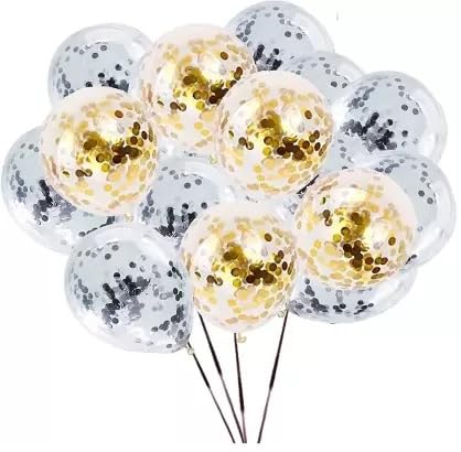 GrandShop 50818 Confetti Balloons Silver and Gold 12 Clear Latex Pack of 10 Pcs