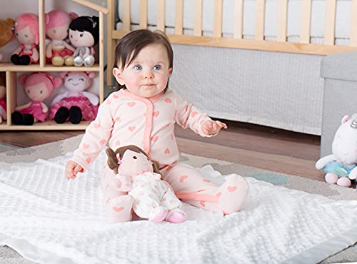 Baby Starters Plush Baby Doll Rattle, Brunette Olivia, 9" Fabric, Pink