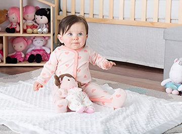 Baby Starters Plush Baby Doll Rattle, Brunette Olivia, 9" Fabric, Pink