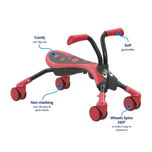 Mookie Scramblebug Beetle | Balance Bike | 4 Wheel Developmental Toy for Toddlers 1-2 | Indoor & Outdoor Play | Foldable for Sto