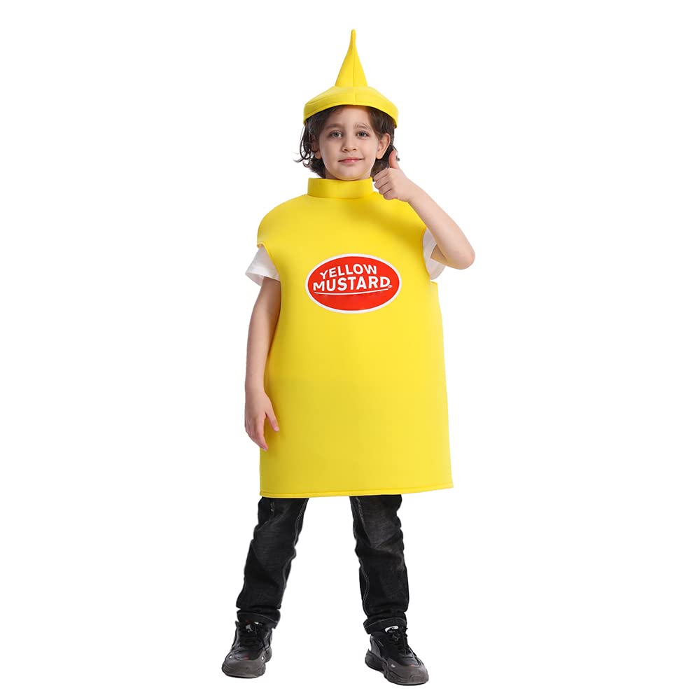 Dsplay Kids Mustard Ketchup Costume Halloween Party (10-12 Years, Yellow)