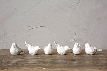 Set Of 6 White Ceramic Birds