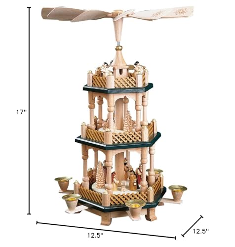 Alexander Taron 16732 Richard Glaesser Pyramid-3 Tiers-Nativity Scene, Wise Men, Shepherds and Angels-17 H W x 12.5 D, Brown