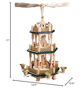 Alexander Taron 16732 Richard Glaesser Pyramid-3 Tiers-Nativity Scene, Wise Men, Shepherds and Angels-17 H W x 12.5 D, Brown
