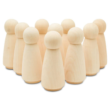 Large Wooden Peg Dolls 5-1/2 Inch, Mom/Angel Shape Peg People, Pack Of 2 Birch Unfinished Wood Figurines To Paint, By Woodpecker