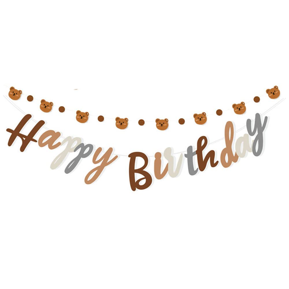 Bear Theme Happy Birthday Banner with Cute Bear Banner, Bday Party Pennant Decor, Wild One Woodland Bear First Birthday Party Su