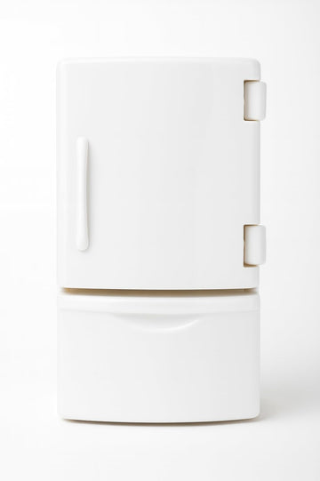 Oleoca Family Dollhouse Refrigerator Set - Mini Fridge With Opening Doors, Interior Shelves, Milk Carton, Yogurt Tub, Ice Cream