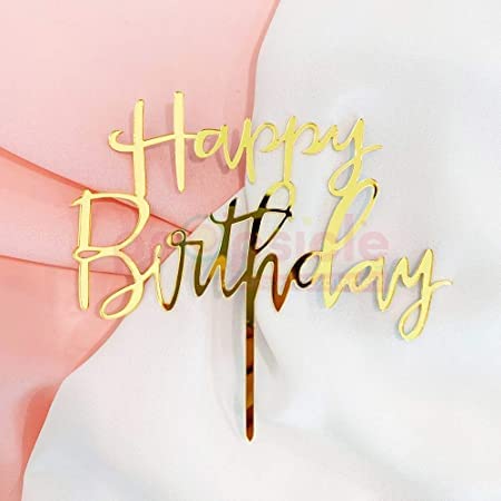 Party 24X7 Happy Birthday Acrylic Cake Topper Pack Of 1 Gold Cake Decoration Golden