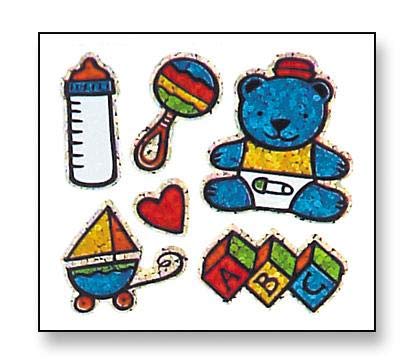 Bulk Roll Prismatic Stickers, Baby Boy/Teddy, 100 Repeats