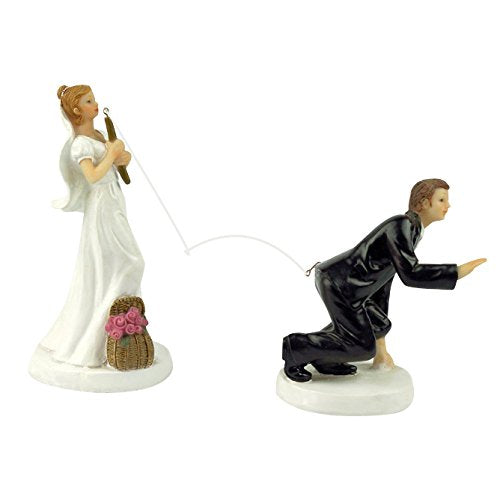 Yepmax Bride Fishing Wedding Cake Toppers Funny Wedding Figurines Couple 5.1 X 2.8 X 6 Inch