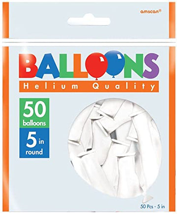 Amscan Plain Round Latex Balloons | White Silk | Pack Of 50 | Party Decor, 5'