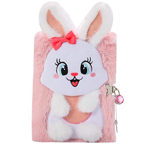 YOYTOO Rabbit Diary for Girls with Lock and Keys, Cute Bunny Journal Notebook for Kids, Plush Lock Diary with 160 Lined Pages fo