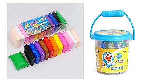 Iska Combination Of Bouncing Clay With Tools For Kids And Art & Craft (Pack Of 12) & Fun Bucket Clay 12 Colors (Ass.Design)