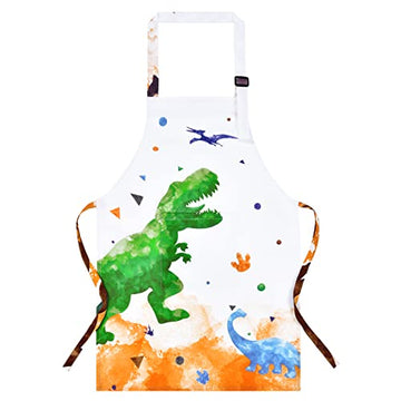 Dinosaur Kids Apron - Waterproof Polyester Aprons With Adjustable Strap And Pocket Kitchen Chef Bib Aprons For Children Boys Cooking Baking Painting Party Christmas Birthday Gifts (Small, 6-10 Years)