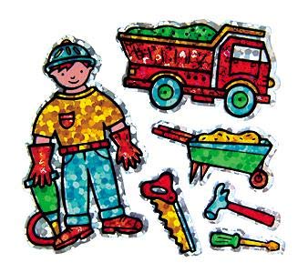 Bulk Roll Prismatic Stickers, Mini Construction Worker (100 Repeats)