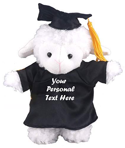 Plushland Plush Stuffed Animal Toys 8 Inches Present Gifts for Graduation Day  Personalized Text  Name or Your School Logo on Gown  Best for Any Grad School Kids (Graduation Sheep Black Gown)
