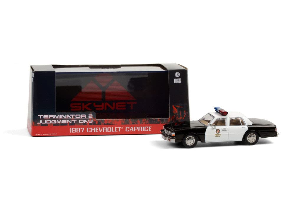 Greenlight 1987 Chevrolet Caprice Metropolitan Police Black And White Terminator 2: Judgment Day (1991) Movie 1/43 Diecast Model