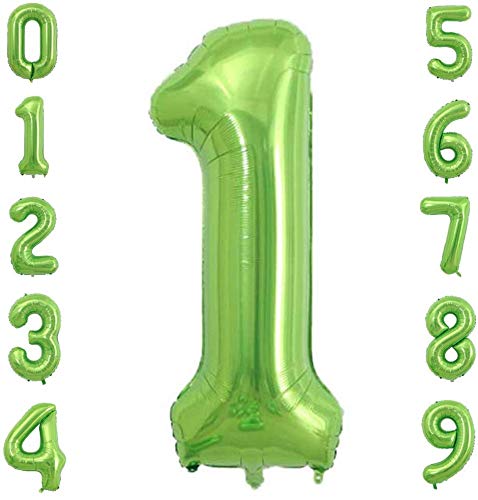 Tellpet Birthday Number Balloons, Number 1 Balloon, Green Foil Mylar Balloons, 40 Inch