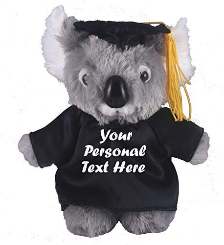 Plushland Plush Stuffed Animal Toys 8 Inches Present Gifts for Graduation Day  Personalized Text  Name or Your School Logo on Gown  Best for Any Grad School Kids (New Graduation Koala Black Gown)