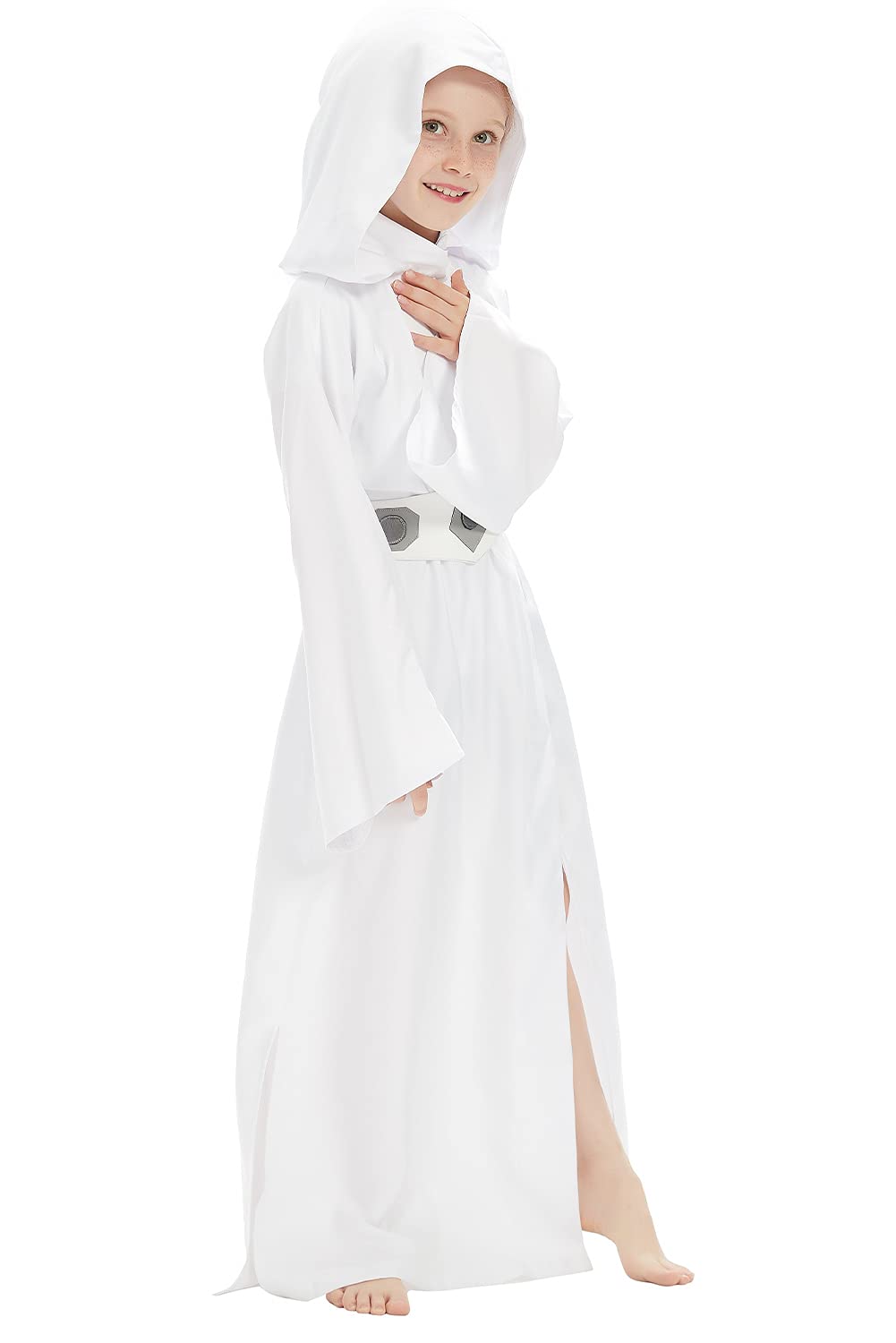 Rodwake Children'S Princess Cosplay Costume Girls White Tunic Hooded Robe Halloween Kids Outfit