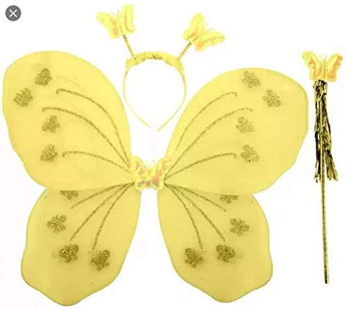 Ak Anolihk Satin Fairy Butterfly Wings Costume For Baby Girl (Yellow Wings)