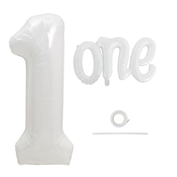 Toniful 40 Inch Giant White Number 1 Balloon,Mylar Foil Script Cursive Letter 1 Balloon Banner For Boys Girls Kids First Birthda