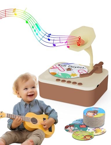 Jwatch Kids Phonograph With 96 Colorful Cards Learning Sensory Toy Ideal Entertainment For Boys And Girls Aged 3-6 Kids Phonogra