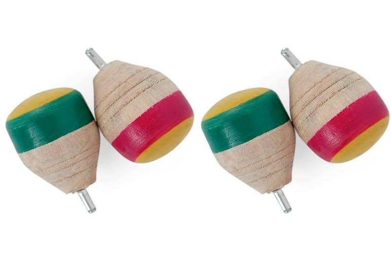 (Pack of 4) Wooden Spinning Toys  Small | Bambaram  Multi Colour | Lattu | Latto | Traditional Indian Game | for Kids & Adults