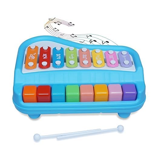 2 In 1 Multicolor 8 Key In Clear & Crisp Tones|Piano & Xylophone .Nontoxic,NonBattery,Educational Musical Instruments Toyset Fo