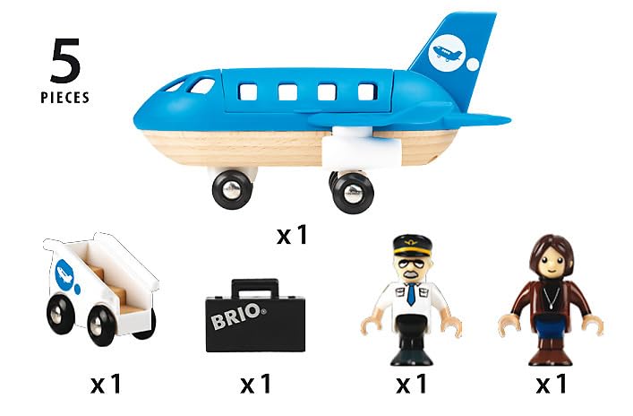 BRIO World Airplane - Wooden Toy Plane Set, Enhances Creativity, Age 3+, Blue, Model 33306, FSC® Beech Wood, Compatible with BRIO Railway