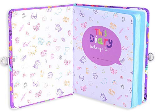 Mollybee Kids My Favorite Things Lock And Key Diary Notebook For Girls, 5.5 X 6.25 Inches, 208 Lined Pages, Padlock With 2 Keys, Purple
