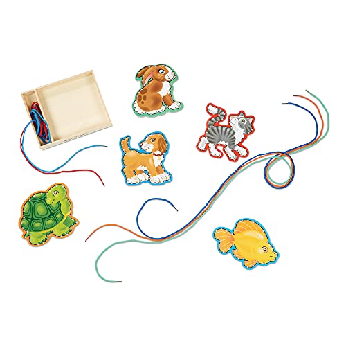 Melissa & Doug Lace And Trace Activity Set: Pets - 5 Wooden Panels And 5 Matching Laces - Lacing Toys For Toddlers, Fine Motor S