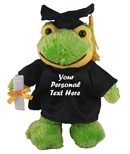 Plushland Plush Stuffed Animal Toys 12 Inches Present Gifts for Graduation Day  Personalized Text  Name or Your School Logo on Gown  Best for Any Grad School Kids (Graduation Frog Black Gown)