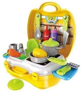 Attractive Dream Kitchen Set Cooking Pretend Play Toys for Kids, Yellow