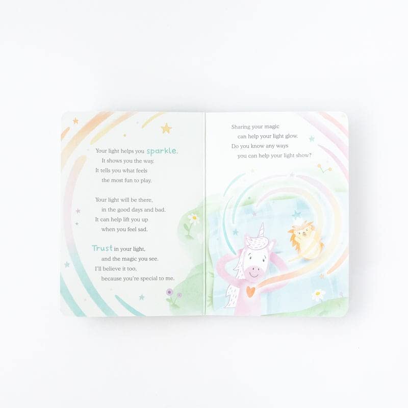 Slumberkins Unicorn, Let Your Light Shine Board Book & Seafoam Hedgehog Mini | Supports Authenticity & Social Emotional Intellig