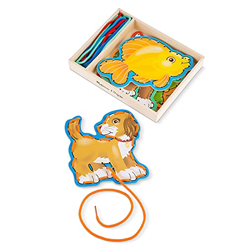 Melissa & Doug Lace And Trace Activity Set: Pets - 5 Wooden Panels And 5 Matching Laces - Lacing Toys For Toddlers, Fine Motor S