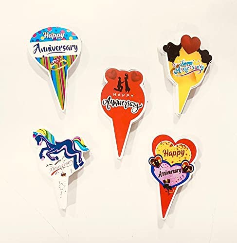 Lazybeee Happy Anniversary Cake Topper, Set Of 100 Pcs, Mix Patterns, Mix Colors, Paper