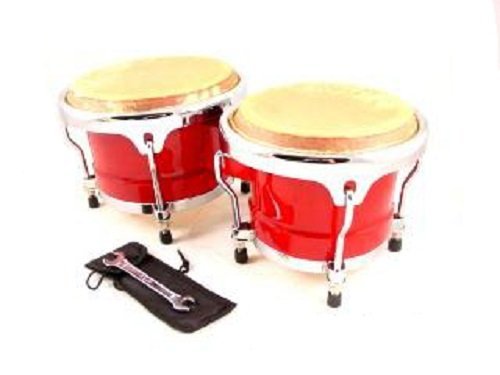 Bongos 8+9 Inch Red Wood, Dual Drums Set, World Latin Percussion New