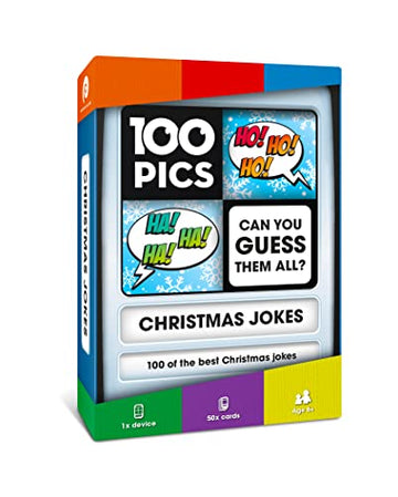 100 PICS Christmas Jokes Family Game - Secret Santa Stocking Stuffer and Travel Card Games