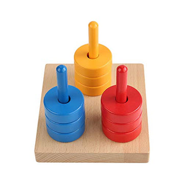 Adena Montessori Colored Disc Sorting Stacking Toy for Toddlers - Wooden, Blue & Red