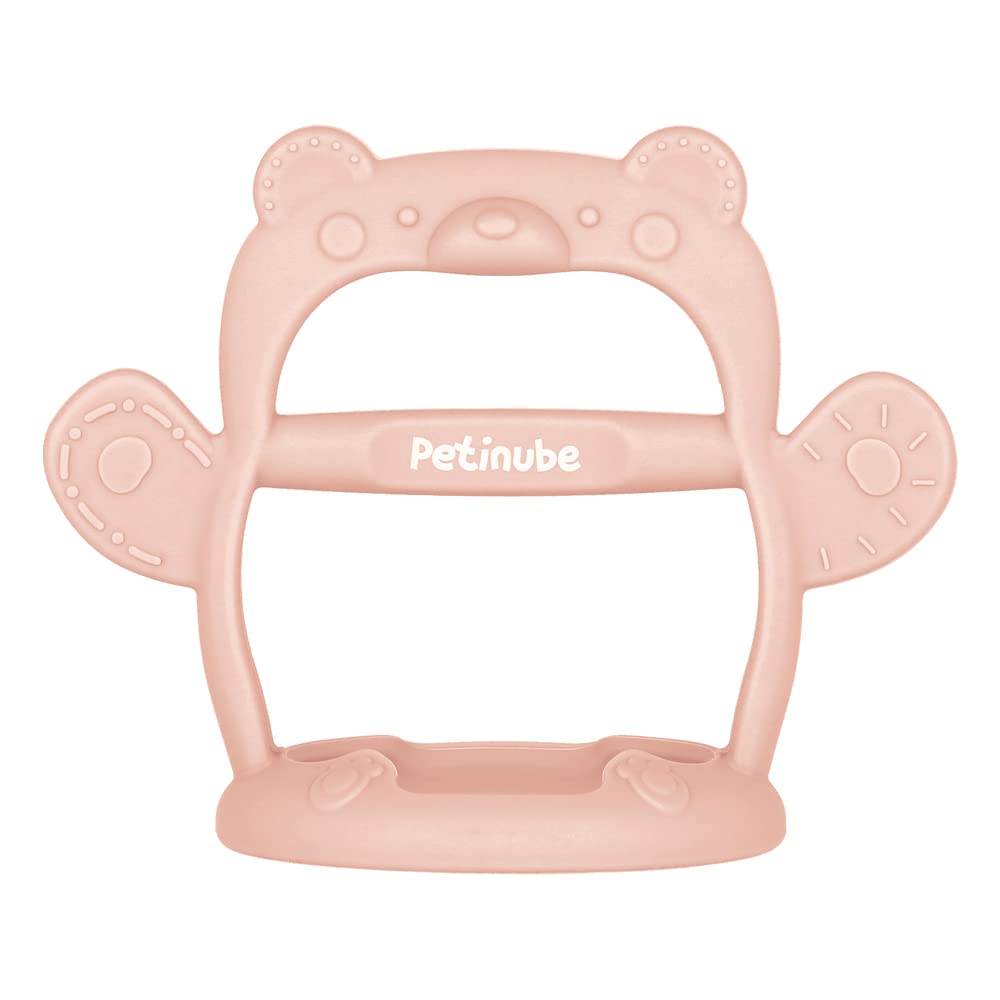 PETINUBE Anti-Dropping Silicone Baby Wrist Teether, 1 Count, Bear-Pale Peach, PVC Material, For Infants 3+ Months