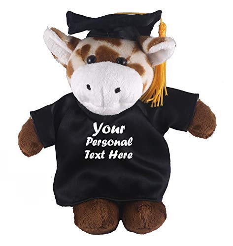 Plushland Plush Stuffed Animal Toys 12 Inches Present Gifts for Graduation Day  Personalized Text  Name or Your School Logo on Gown  Best for Any Grad School Kids (Graduation Giraffe Black Gown)